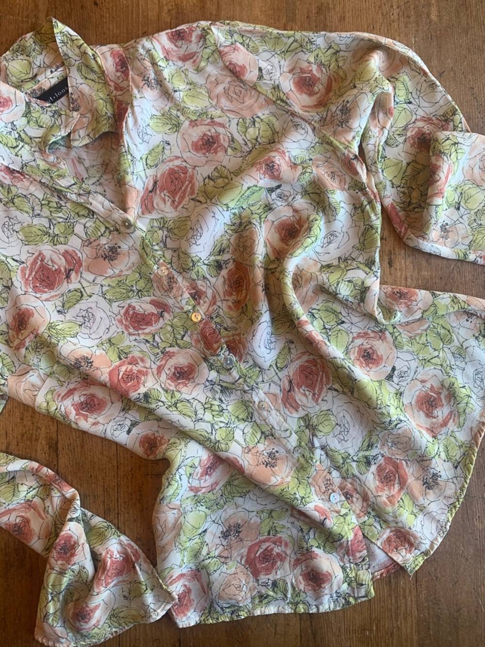 cut loose Peach Pink & Green Floral Button-Down Shirt
